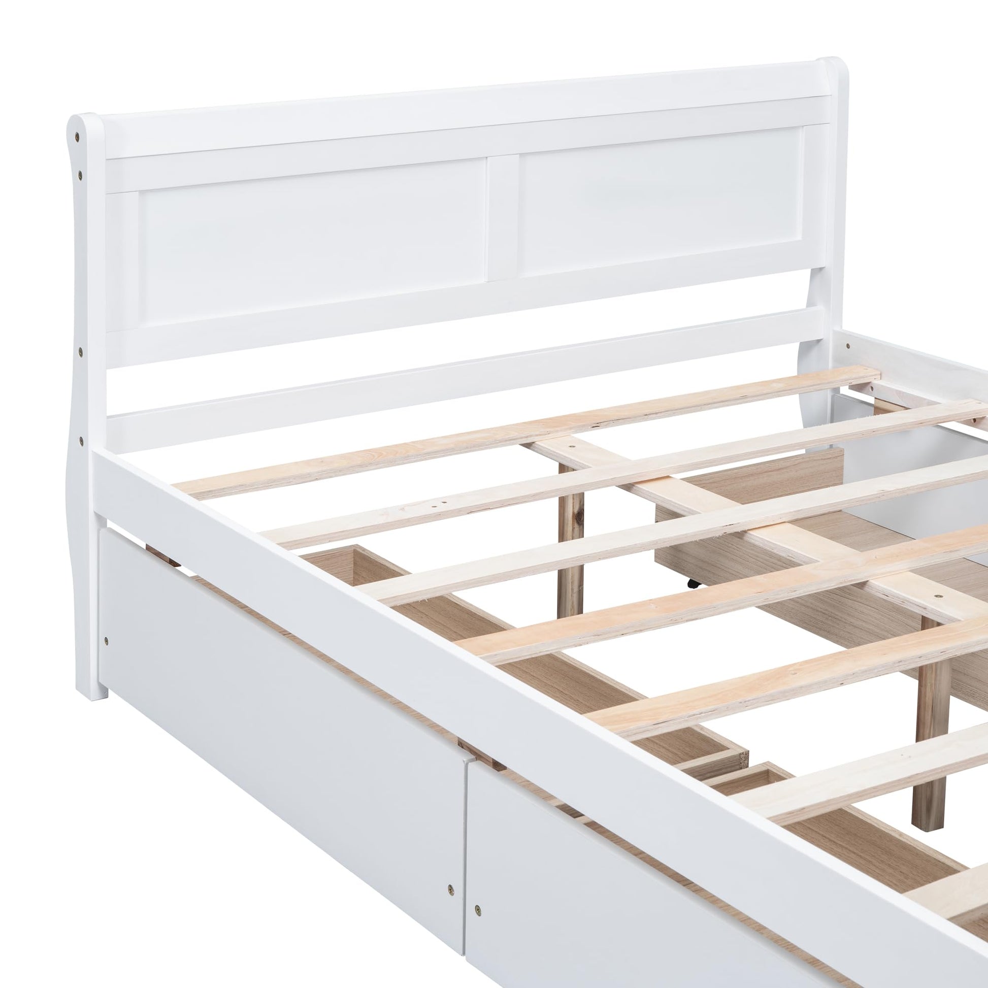 Harper & Bright Designs Full Size White Platform Bed with 4 Storage Drawers and Elegant Headboard - WoodArtSupply