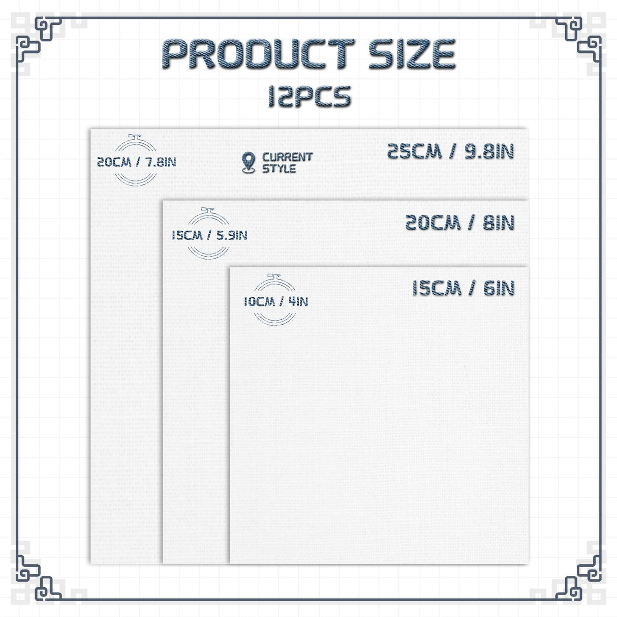 12 Pcs Embroidery Fabric Squares, 10 x 10 Inch White Cotton Cloth for Embroidery Supplies GCVOPTON