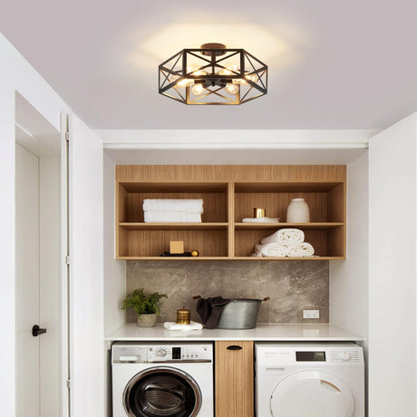 XSDeTu Industrial Semi Flush Mount Ceiling Light, 6 Light Modern Metal Close to Ceiling Light Fixture, Farmhouse Light Fixtures Ceiling Mount, Black Chandelier for Kitchen, Dining Room, Hallway XSDeTu