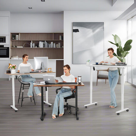 farexon Electric Standing Desk Adjustable Height, 63x24 Inches Computer Desk with Rolling Wheels, Mouse Pad,Multifunctional Stand up Desk for Home/Office(Black) farexon