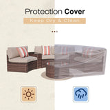 SUNSITT Outdoor 7-Piece Half-Moon Sectional Furniture Set with Round Coffee Table, Patio Curved Sofa Set, Beige Cushion and Brown Wicker, Incl. Waterproof Cover SUNSITT