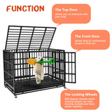 LEMBERI 48/38 inch Heavy Duty Indestructible Dog Crate, Escape Proof Dog Cage Kennel with Lockable Wheels,High Anxiety Double Door,Extra Large Crate Indoor for Large Dog with Removable Tray LEMBERI