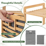 Giantex Tilt Out Laundry Hamper, Bamboo Laundry Storage Cabinet with 2-Tier Storage Shelves, Foldable & Removable Basket, Freestanding Laundry Basket Organizer for Bathroom, Laundry Room, Natural Giantex