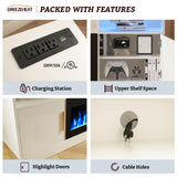 BREEZEHEAT Electric Fireplace TV Stand-Led Entertainment Center-80 inch TV Stand with 42" Electric Fireplace-Living Room Tv Cabinet with Storage for TVs Up to 85"，Modern Media Console (White) BREEZEHEAT