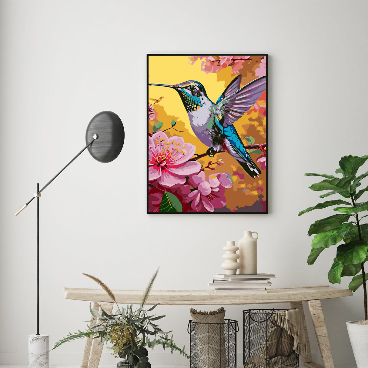 Ninonly Paint by Numbers Kit Framed Canvas, Hummingbird Paint by Number Arts and Crafts Kits for Adults Beginner, Brushes, Acrylic Painting, 9 * 12 Inch Ninonly