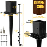 LADECH 4x4 Fence Post Anchor Ground Spike 24” Length with Ground Anchors Screw in - Metal Black Powder Coated – Mailbox Post Anchors – Fit 3.5x3.5 Standard (Black - 1 Pc) LADECH