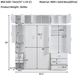 Merax Twin Size 99''H Pine Wood Murphy Bed Cabinet with Lockers and Storage Wardrobes Shelves, Foldable Platform Bedframe for Home, Bedroom, Small Room, Apartment, Includes Installation Video, White Merax