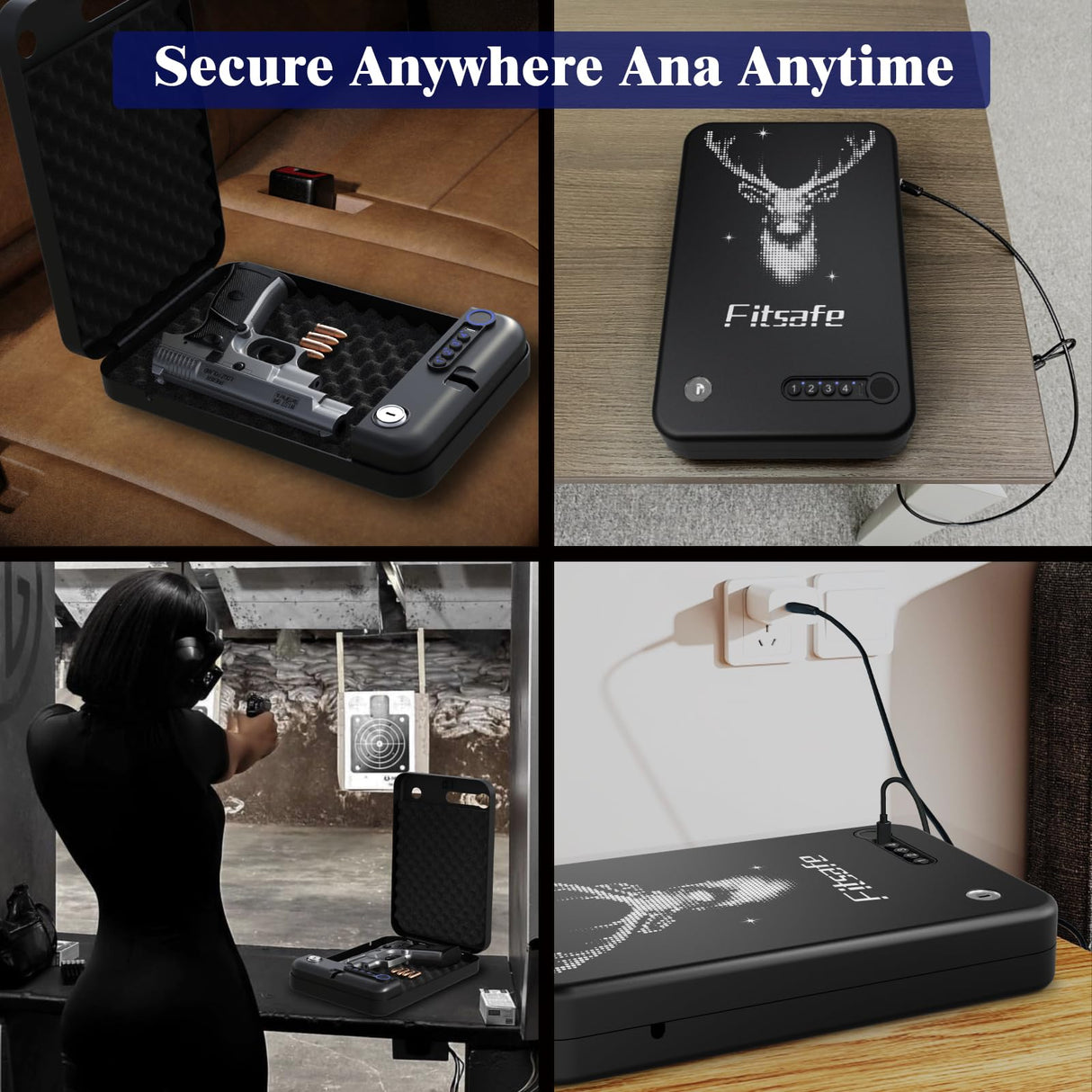 Fitsafe Biometric Gun Safe Travel Case, Bluetooth Portable Small Pistol Safe, Keypad for Nightstand Beside Home, Quick Access Smart Fingerprint Handgun Safe with Keys Fitsafe