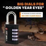 SURE LOCK TSA Accepted Heavy Duty Big Combination Luggage Padlock for Gun Cases, Transporting Equipment Cases in Trade Show, Music and Medical Industries (2, Black) SURE LOCK