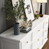 FUNISIR White Dresser 9 Drawer Dresser, Wood Bedroom Dresser, Chest of Drawers for Nursery Storage, Drawer Organizer with Easy Pull Handle for Living Room, Closet, Hallway FUNISIR