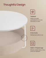 VASAGLE Coffee Table with Storage, Round Center Table for Living Room with Fabric Basket, Modern Style, Metal Frame, Matte White and Camel Brown ULCT244W10 VASAGLE