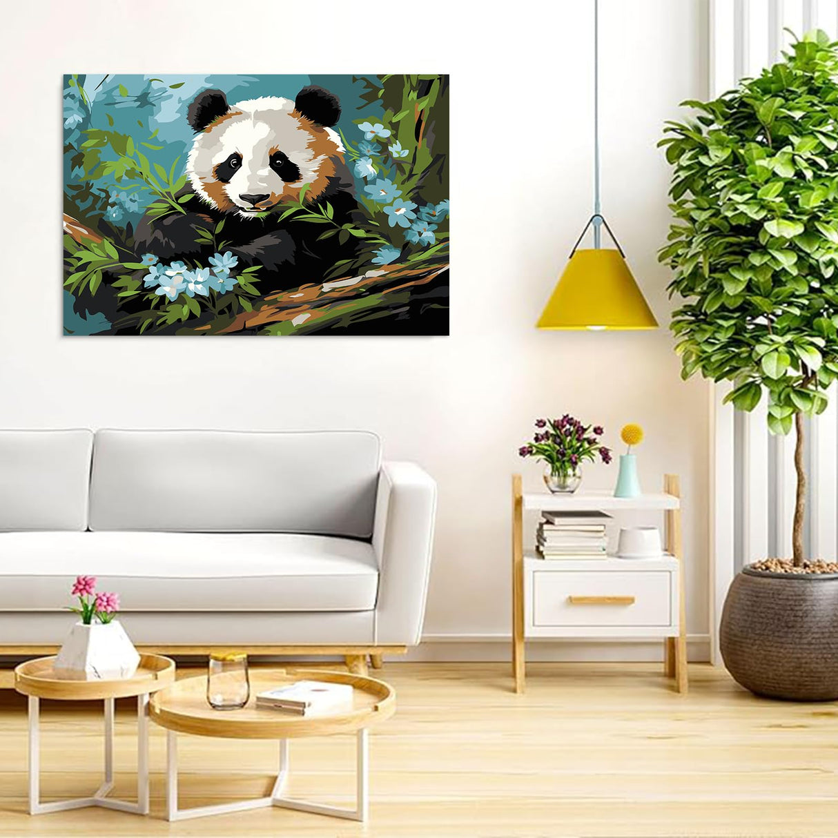 Auremi Panda Framed Paint by Number for Adults,DIY Animal Painting by Number Kits on Canvas Acrylic Oil Painting Kits for Adults Paint by Number Kits for Home Decor 20x30cm Auremi