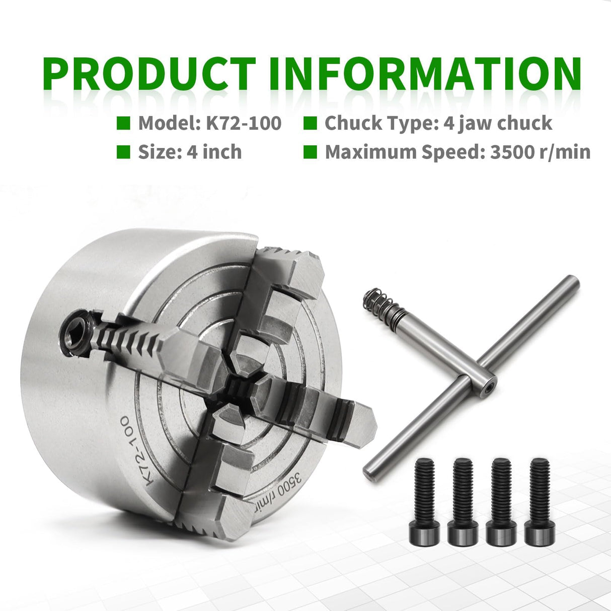 Yunnergo K72-100 Lathe Independent Chuck 4 Inch Manual Chuck 4 Jaw 3500 r/min Yunnergo