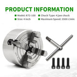Yunnergo K72-100 Lathe Independent Chuck 4 Inch Manual Chuck 4 Jaw 3500 r/min Yunnergo