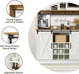 4ever2buy Farmhouse Coffee Bar Cabinet with Hutch, 47 Inch Buffet Cabinet with Storage, White Wine Bar with 9 Wine Racks and 6 Hooks, Coffee Bar Table with Adjustable Shelves for Living Dining Room 4ever2buy