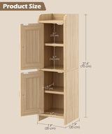 Akxomel Rattan Small Bathroom Cabinet with 2 Doors, Narrow Toilet Paper Storage Cabinet, Bathroom Organizer for Small Spaces, Wooden Slim Corner Floor Unit with Adjustable Shelves, Natural Oak Akxomel
