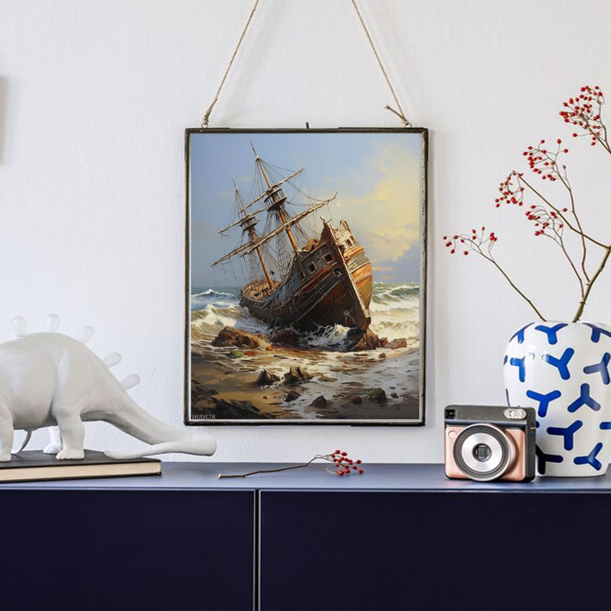 Painting by Number Kits on Canvas, Old Shipwreck in an Ocean Beach, Without Frame DIY Oil Painting Acrylic Paints, Home Wall Decor Gift, 40x50cm WUIVCTR