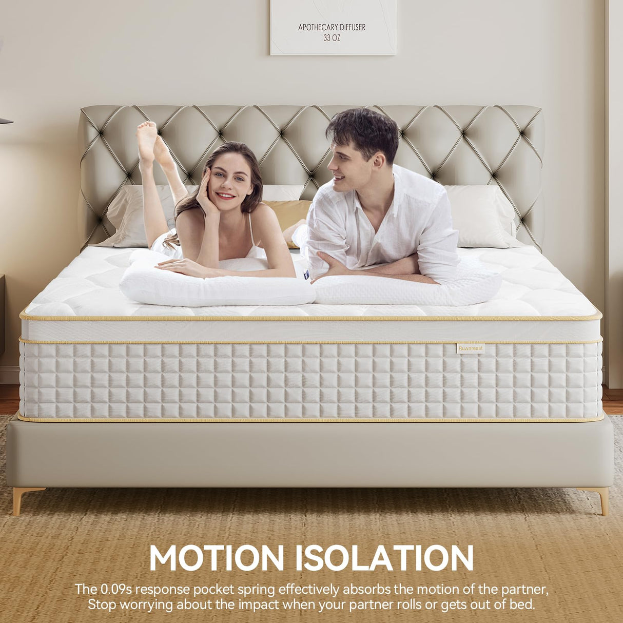 Ruanrest Queen Mattress 12 inch, Hybrid Mattress in a Box with Memory Foam and Pocket Springs for Pressure Relief, Medium Firm Queen Size Mattress, Motion Isolation, CertiPUR-US. Ruanrest