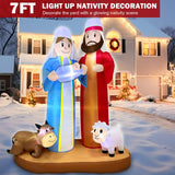 7 Ft Tall 5.7 Ft Long Christmas Inflatables Nativity Scene Outdoor Decorations, Christmas Blow Up Jesus Manger Set with Build-in LED Lights for Xmas Parties Yard Garden Decor TURNMEON