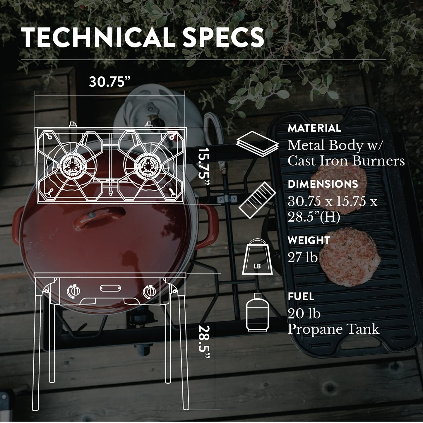 Gas One Propane Double Burner Two Burner Camp Stove Outdoor High Pressure Propane 2 Burner Adjustable PSI Regulator and 4ft Steel Braided Hose With Removable Legs