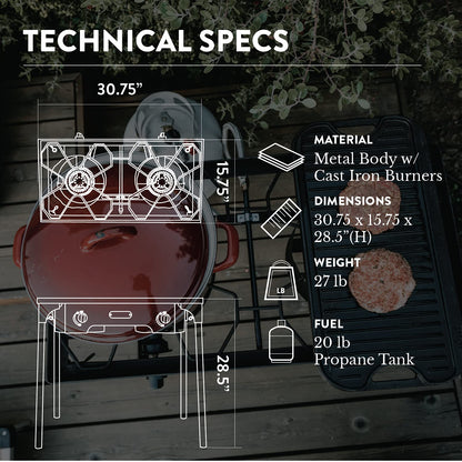 Gas One Propane Double Burner Two Burner Camp Stove Outdoor High Pressure Propane 2 Burner Adjustable PSI Regulator and 4ft Steel Braided Hose With Removable Legs