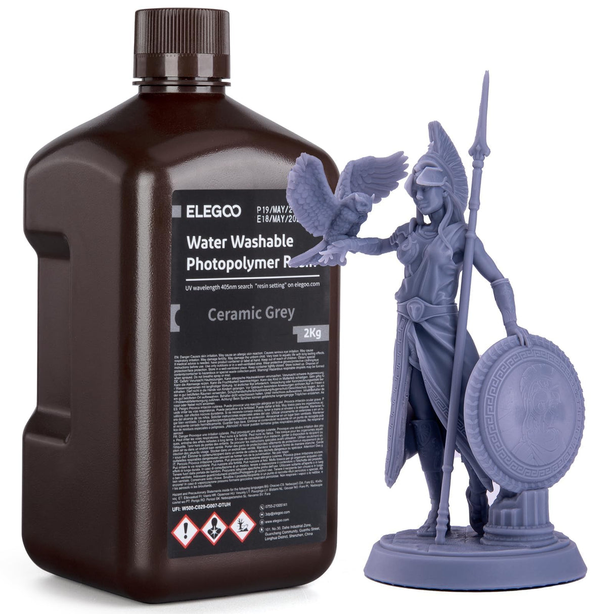 ELEGOO Water Washable 3D Printer Resin 2.0 UV-Curing Resin 405nm Standard Photopolymer Resin for Mars Saturn Jupiter MSLA DLP LCD 3D Printing 2000Gram Ceramic Grey ELEGOO