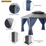 RTDTD 12’x14’ Hardtop Gazebo Outdoor Aluminum Frame Permanent Gazebo Galvanized Steel Double Roof Pergola with Nettings and Curtains for Patio, Lawns,Backyard, Deck(Navy) RTDTD