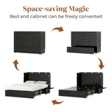 Tafeumob Murphy Bed Queen Size: Murphy Bed Cabinet with Drawer Space-Saving with Shelves&Charging Station for Bedroom, Multipurpose Area, Guest Room, Apartment Black (Mattress not Included) Tafeumob