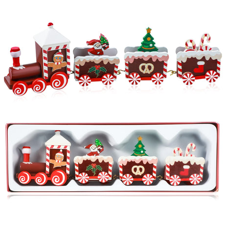 Yulejo Christmas Train Painted Wooden Christmas Decoration Mini Christmas Tree Train Christmas Decorations Wood Train Decor for Xmas Table Top Ornament for Festival Party Decor (Santa Claus, Red) Yulejo