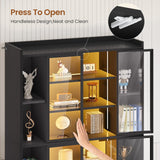 SEDETA 71" Display Cabinet with Acrylic Glass Doors, 6 Tier Display Cases for Collectibles, Curio Cabinet with LED Lights, Tall Bookcase with Adjustable Shelves, Black SEDETA