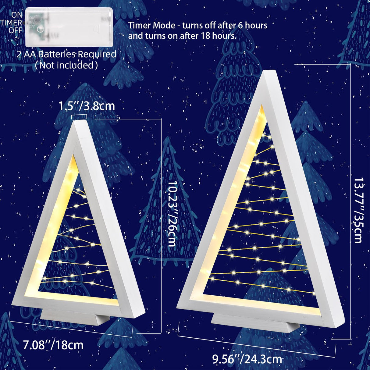 Lighted Christmas Tabletop Decorations, 2Pcs LED Lights Wooden Christmas Tree Table Decor Battery Operated Wood Craft Light Up Ornament for Holiday Winter Party Desk Home Mantel Display Xmas (White) IDATOO