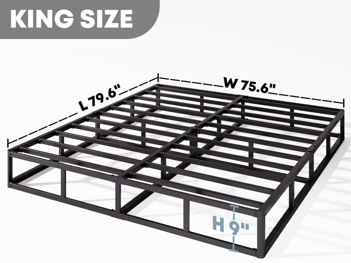 RLDVAY King-Box-Spring, 9 inch Metal King Size Box Spring Only, Heavy Duty Box Spring King with Fabric Cover, Easy Assembly, Non Slip, Noise Free RLDVAY