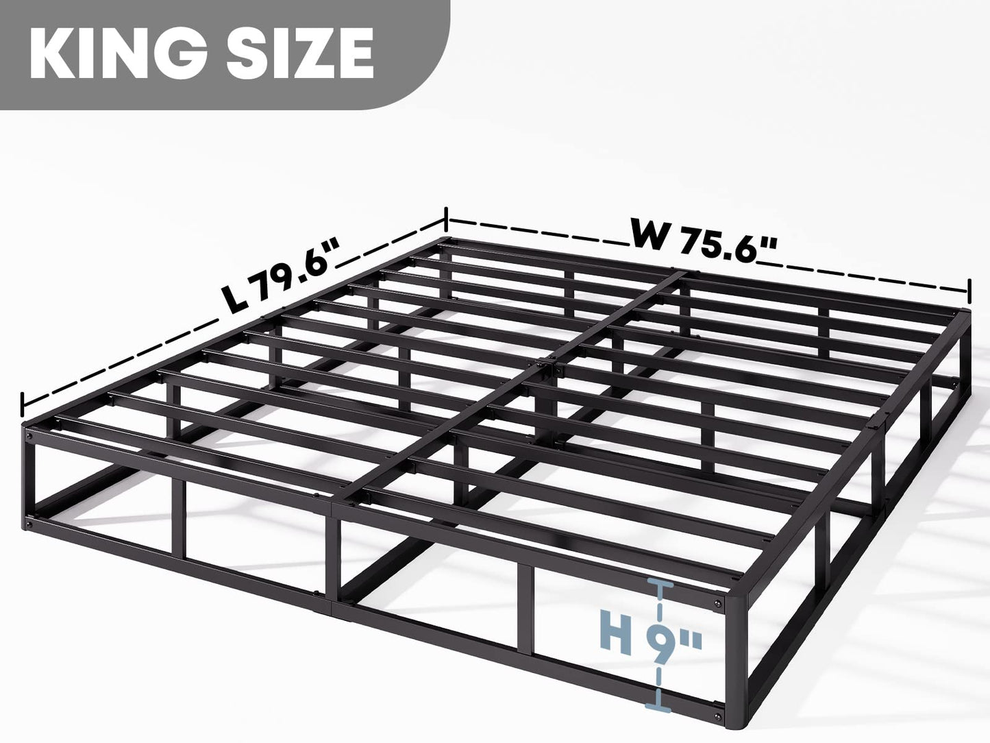 RLDVAY King-Box-Spring, 9 inch Metal King Size Box Spring Only, Heavy Duty Box Spring King with Fabric Cover, Easy Assembly, Non Slip, Noise Free