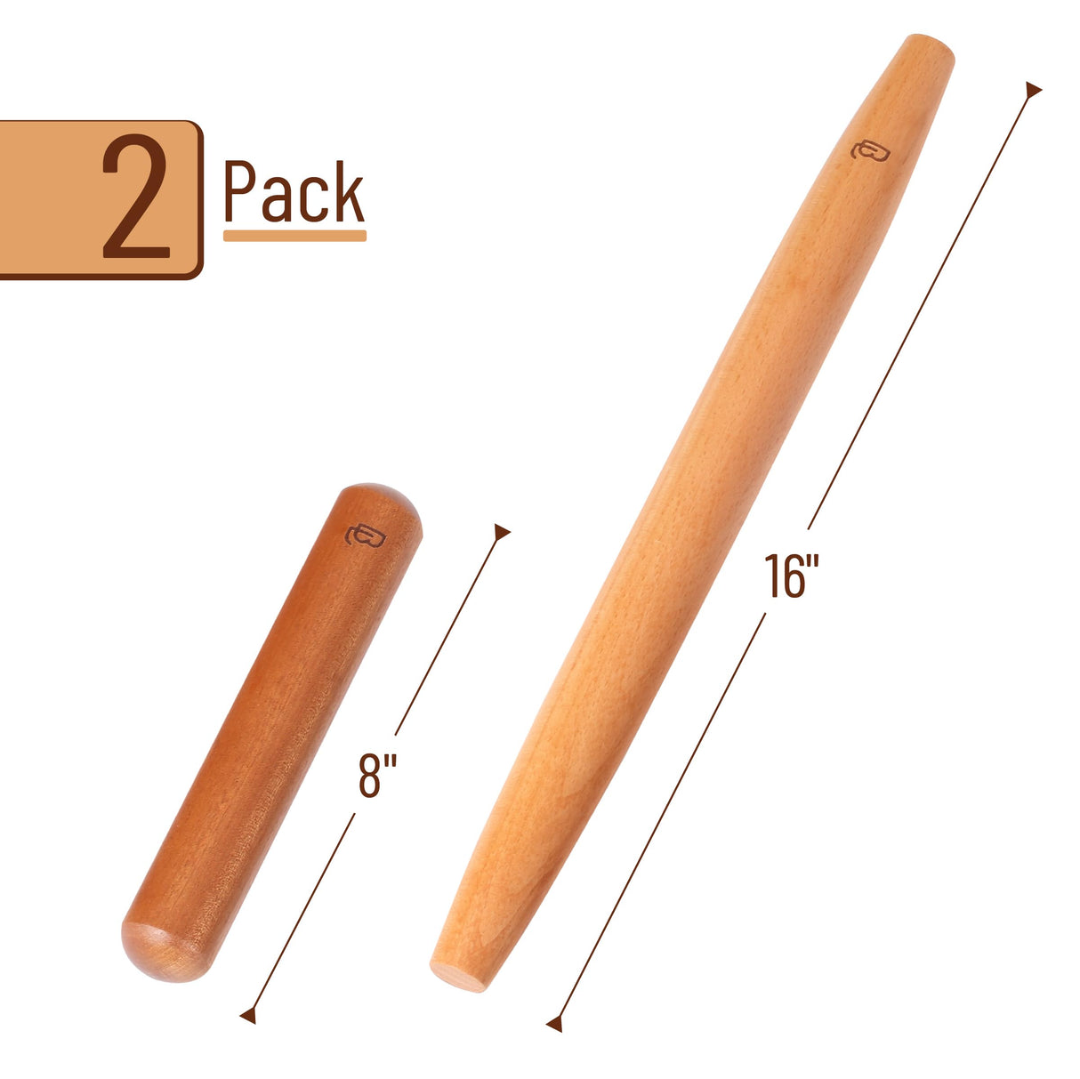 BAMBOO LAND- French Rolling Pin Set, 2 pcs, 16", 8", Natural Wood Rolling Pins for Baking, French Rolling Pin for Dough, Wooden Rolling Pin, Wood Rolling Pin, Pasta Rolling Pin, Pastry Roller Pin BAMBOO LAND