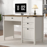 ENOUSHU Executive Desk, Farmhouse Computer Desk with Drawers & Cabinet, Home Office Desk for Work Study Writing Workspace (White, 45") ENOUSHU