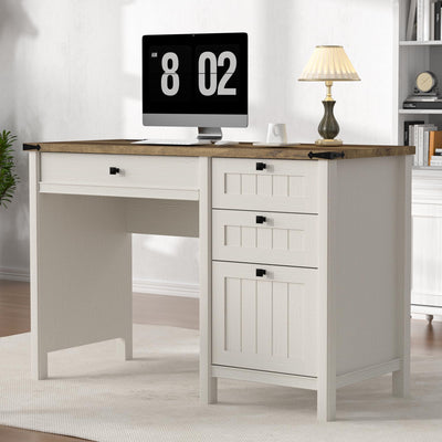 ENOUSHU Executive Desk, Farmhouse Computer Desk with Drawers & Cabinet, Home Office Desk for Work Study Writing Workspace (White, 45")