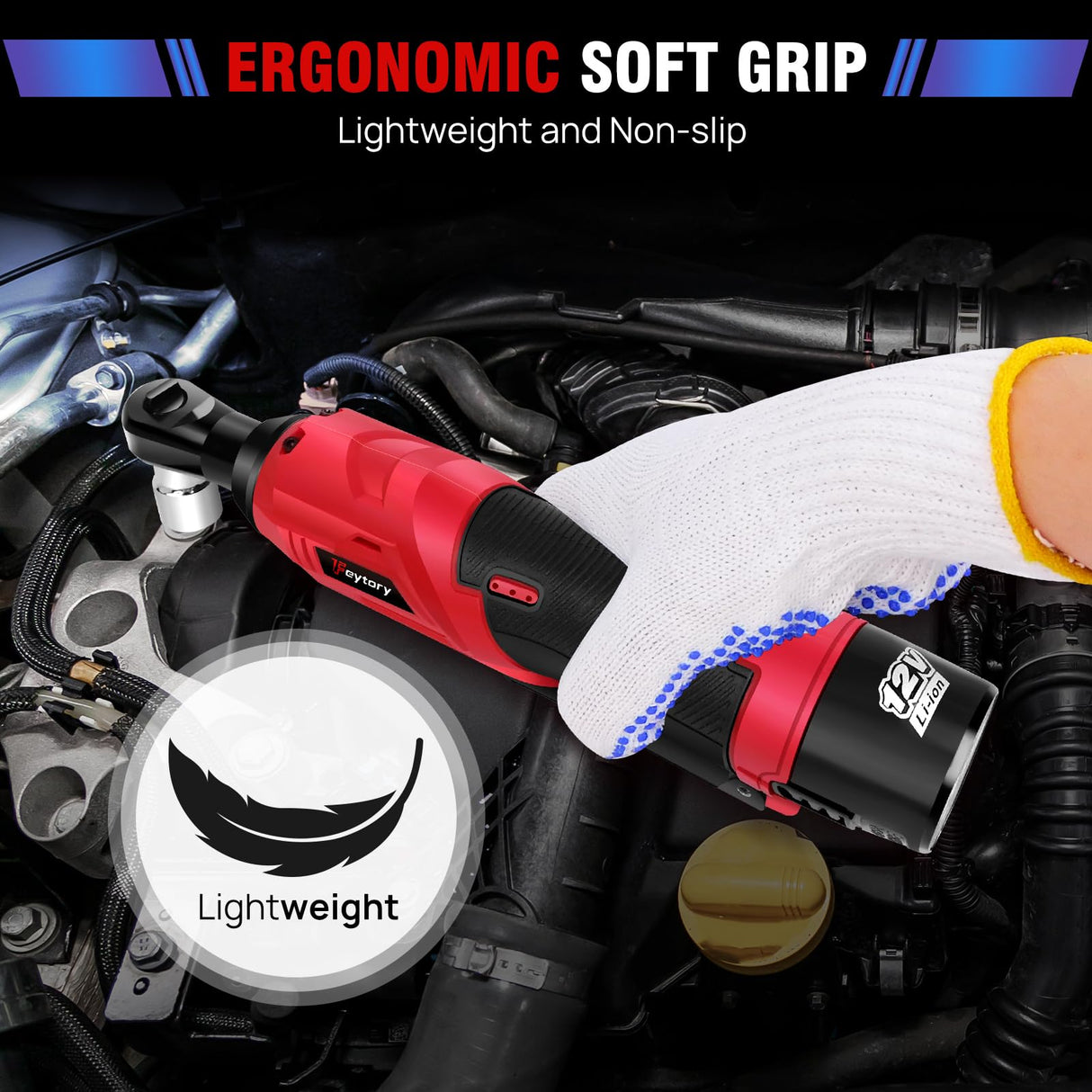 Cordless Electric Ratchet Wrench Set, 3/8" Ratchet Wrench, 12V Power Ratchet Driver with Fast Charger and 300 RPM Speed, 7 Sockets Cordless Ratchet Set with 2*1500 mAh Batteries for Table, Bike, DIY Yiyai