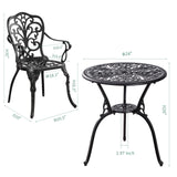 Withniture 3 Piece Patio Bistro Set Cast Aluminum Bistro Table and Chairs Set of 2 with Umbrella Hole,All Weather Metal Bistro Table Set,Outdoor Patio Furniture Set for Garden(Butterfly Black) Withniture