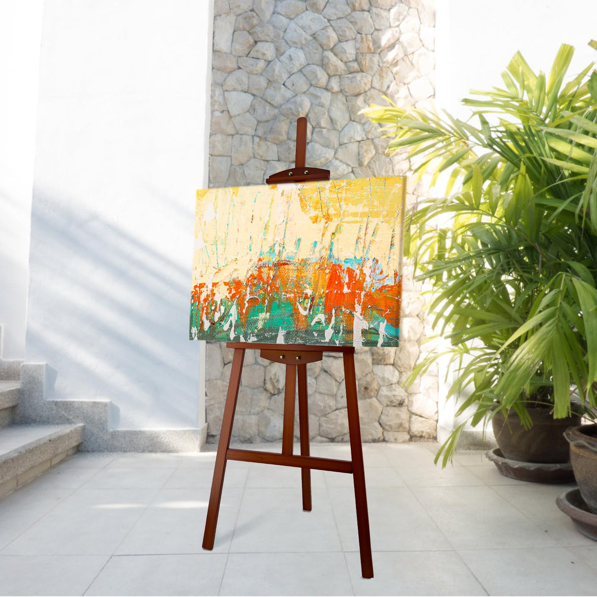 Stuelloaf Adjustable Wooden Painting Easel, Pine Art Easel Stand Hold up to 43'', Painting Canvas for Wedding Sign and Poster, Drawing for Adults, Begginners and Students, Walnut Stuelloaf