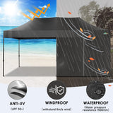 COBIZI 10x20 Heavy Duty Pop up Canopy Tent with 6 sidewalls Easy Up Commercial Outdoor Canopy Wedding Party Tents for Parties All Season Wind & Waterproof Gazebo with Roller Bag,Black(Frame Thickened) COBIZI