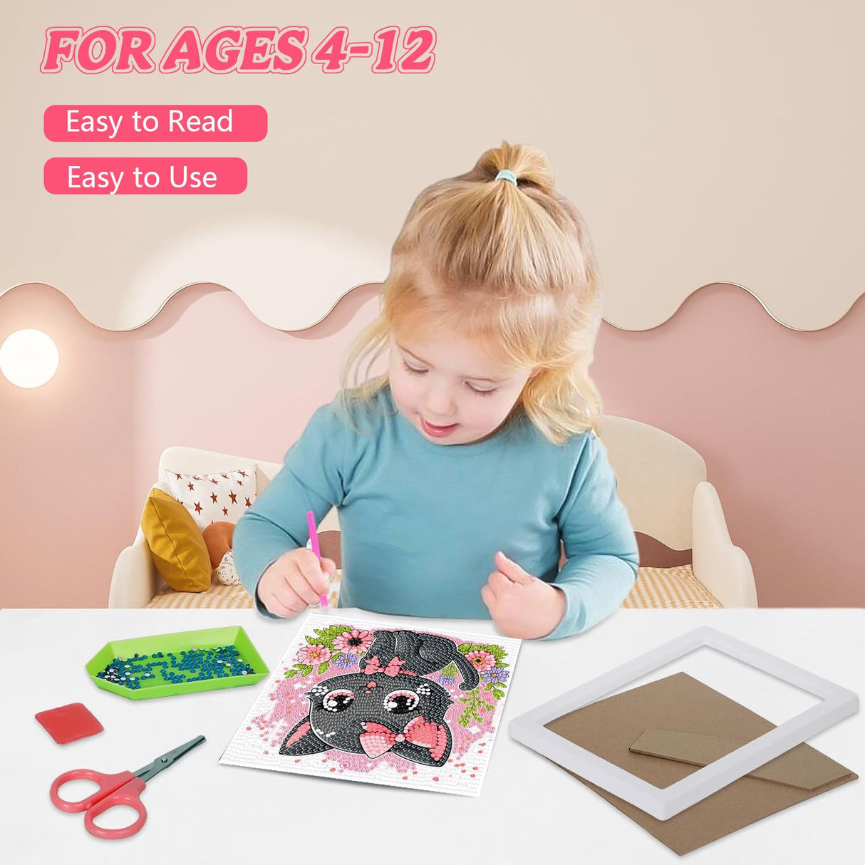 Cat Diamond Art Kits for Kids with Frame-Cat Diamond Art for Kids Ages 4-8-12 with Frame,Animals Diamond Painting Kits for Kid for Gift Home Wall Decoration(7x7inch) Arttoplus