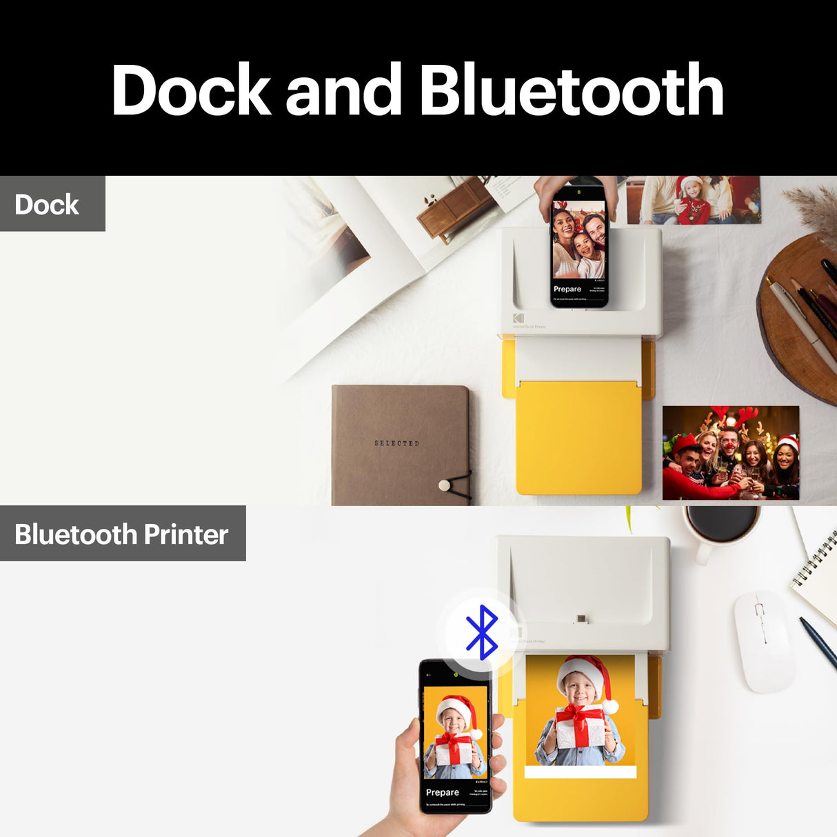 KODAK Dock Plus 4PASS Instant Photo Printer (4x6 inches) + 90 Sheets Bundle (10 Initial Sheets + 80 Sheet Pack) KODAK