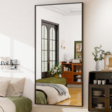 GLSLAND 76"x34" Full Length Mirror Extra Large Hanging or Leaning Rectangle Mirror Aluminum Alloy Thin Frame Bedroom Floor Dressing,Black GLSLAND