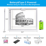 A3 Rechargeable Light Pad with Case, TOHETO 2500mAh Battery Powered Light Board with Stand and Top Magnetic Clip 3 Colors Stepless Dimmable 6 Levels Brightness Light Box for Diamond Painting (White) TOHETO