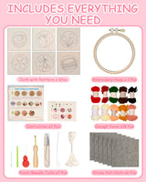 Punch Needle Kit for Beginners Adults Kids, 6 Pattern Embroidery Punch Needle Kits, Easy Needle Punch Embroidery DIY Kit Set Tufted Rug Punch Decoration with Patterns, Tools, Yarns, Hoop, Instruction Yigney
