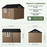 Grovellis Update 8x10 FT Outdoor Metal Storage Shed, Single Door, 1 Clear Window, Tool Shed for Garden, Patio, Backyard Brown Grovellis