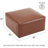 Christopher Knight Home Faux Leather Ottoman Footstool, Square Pouf Poufee Footrest Ottoman Large Seat, Modern Side Table for Living Room Bedroom Home Decor Gifts, Light Brown 30" Christopher Knight Home
