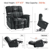 MCombo Large-Wide Dual Motor Power Lift Recliner Chair, Massage and Dual Heating for Elderly People, Infinite Position, Fabric R7166 (Dark Grey) MCombo