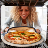 16" Pizza Stone for Oven & Grill with Handles - Natural Cordierite Baking Stone Set with SS Rack & Plastic Scraper (1500 °F Resistant, Round, Large) KitchenStar