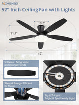 ZMISHIBO 52 inch Ceiling Fans with Lights and Remote/APP Control,Black Low Profile Ceiling Fan with Light,Quiet DC Motor,LED Dimmable, Modern Flush Mount Ceiling Fan for Bedroom Indoor/Outdoor Patio ZMISHIBO